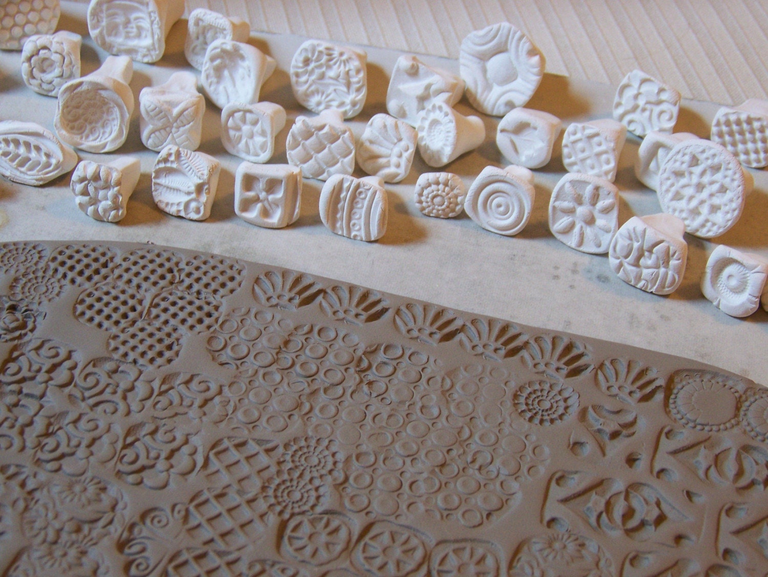 Stamps for clay/ pottery, polymer, PMC, play doh, fondant and more....handmade and some hand-carved pattern stamps