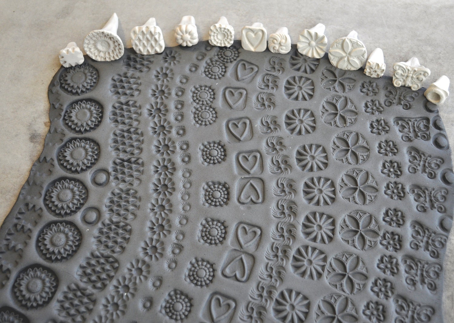 Handmade Stamps for pottery- Clay stamps for fondant, gum paste, PMC, Polymer Clay and more