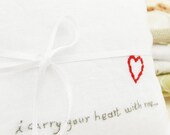 Custom Order Embroidered Wedding Ring Pillow Ivory Linen  'i carry your heart with me'