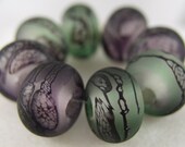 Webbed - Pale Emerald and Pale Purple - Lampwork beads (8) - Libelula Designs, SRA