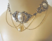 Faux White Pearl Necklace Renaissance Victorian inspired choker for dress or corset - Rose