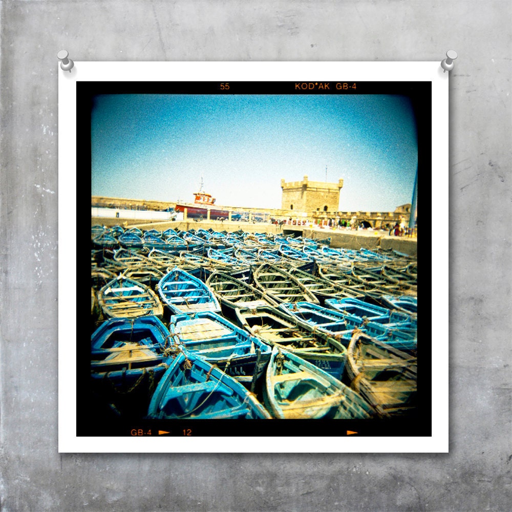 Fishing Boats in Essaouira, Morocco, traditional blue and green wooden boats - Fine Art photograph Photo Print North Africa
