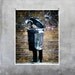 Graffiti Photograph: Banksy Trash Can Graffiti on brick wall brown black funny humorous London - Fine Art Photo Print