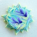 Flower Pendant, hand-sculpted polymer clay, Yellow, Turquoise, Purple