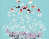 Watercolor illustration of Birds titled "Lustre"