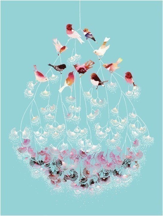 Watercolor illustration of Birds titled "Lustre"