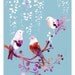 Watercolor Illustration print of three birds titled "Spring Songbirds (blue)"