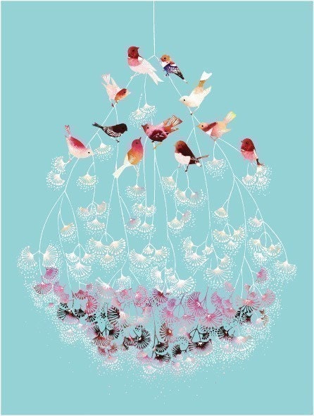Watercolor illustration of Birds titled "Lustre"
