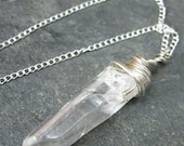 Ice Dagger Necklace Rock Crystal and Sterling Silver April Birthstone Goth Fairy