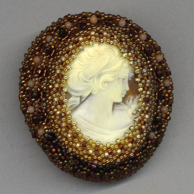 Victorian Cameo Brooch OOAK . Statement Brooch . Beadwoven Cameo . Beaded Brooch- First Ladies of Style by enchantedbeads on Etsy
