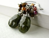 Green Stone Earrings Fall Fashion Vasonite Gemstone Cluster Jewelry Sterling Silver Gift Sugar Rococo - Miranda