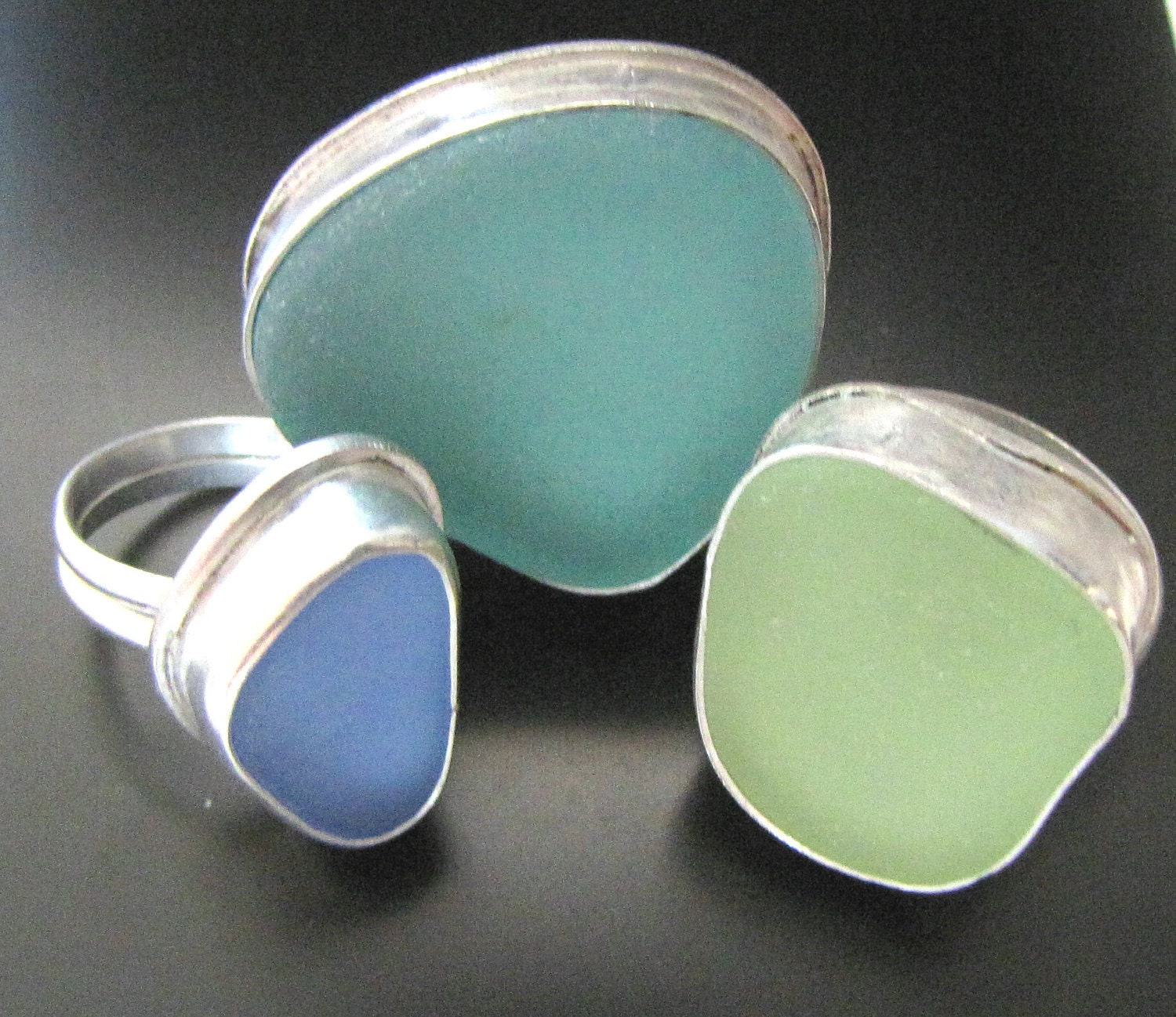 Genuine Sea Glass Ring - Bezel Set in Sterling Silver, Your Size, Your Color Choice - Aqua Blue, Soft Blue or Lime Green Jewelry