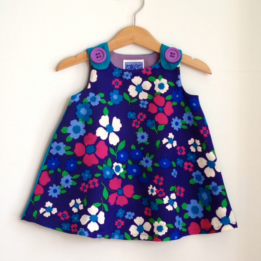 Purple posies baby dress - Baby Girls Children's Clothing from Vintage Fabric - Size 6 - 12 months