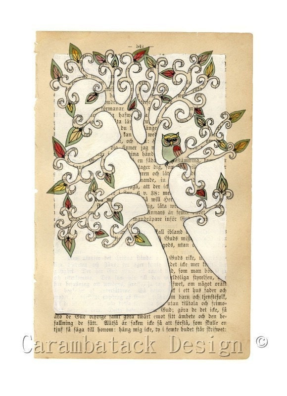 Fantasy tree with owl - Limited edition print.