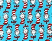 Dr. Seuss, Cat in the Hat, Cat Faces Blue Fabric - Reserved for Kim