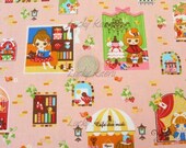 Cute Dolls in Paris Windows on Pink Japanese Fabric - Half Yard