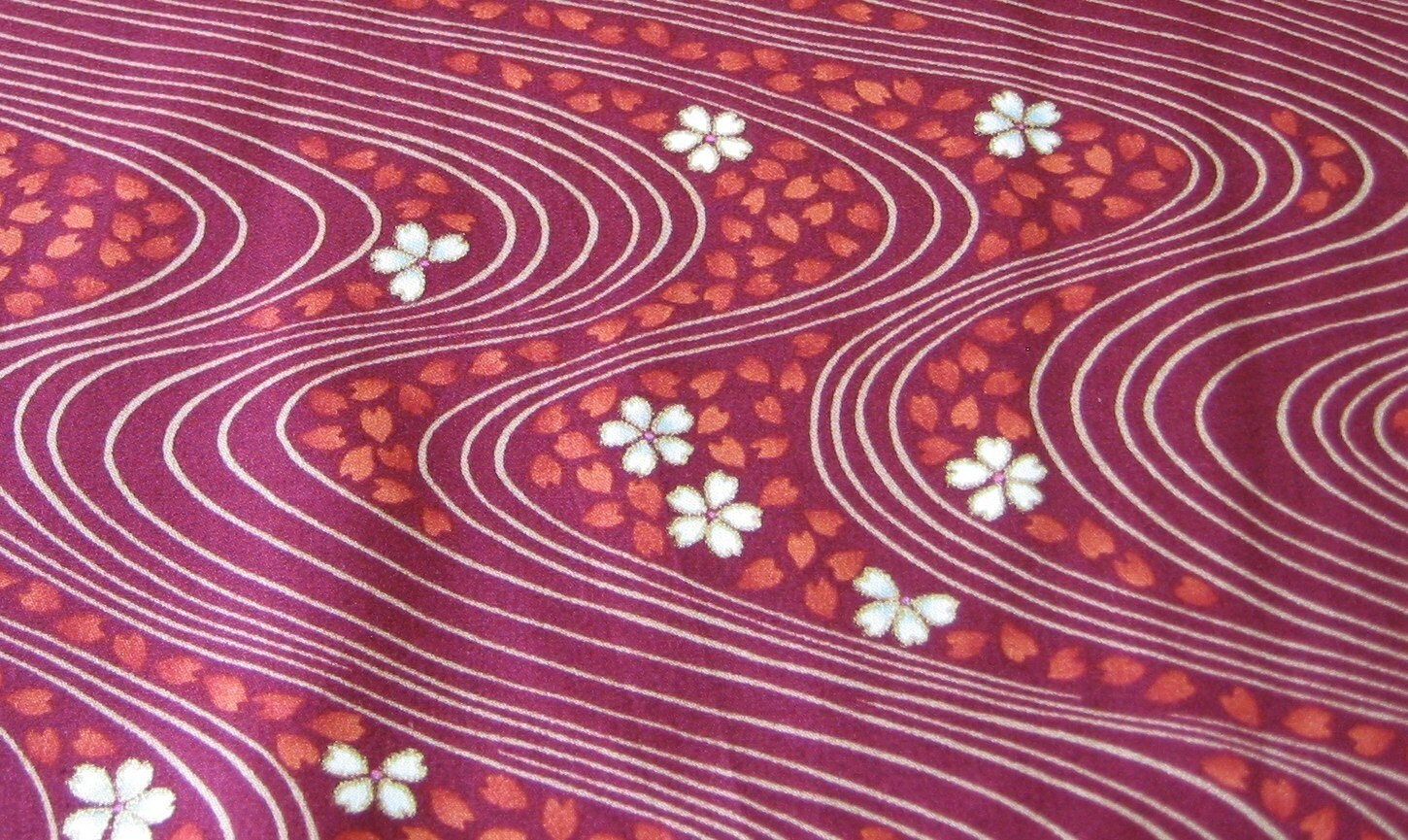 Japanese Koto Waves Red Fabric - By the Yard