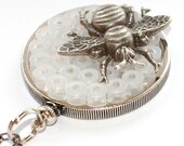 Bumble Bee Necklace - Honeycomb Unique Pendant  Wearable Art