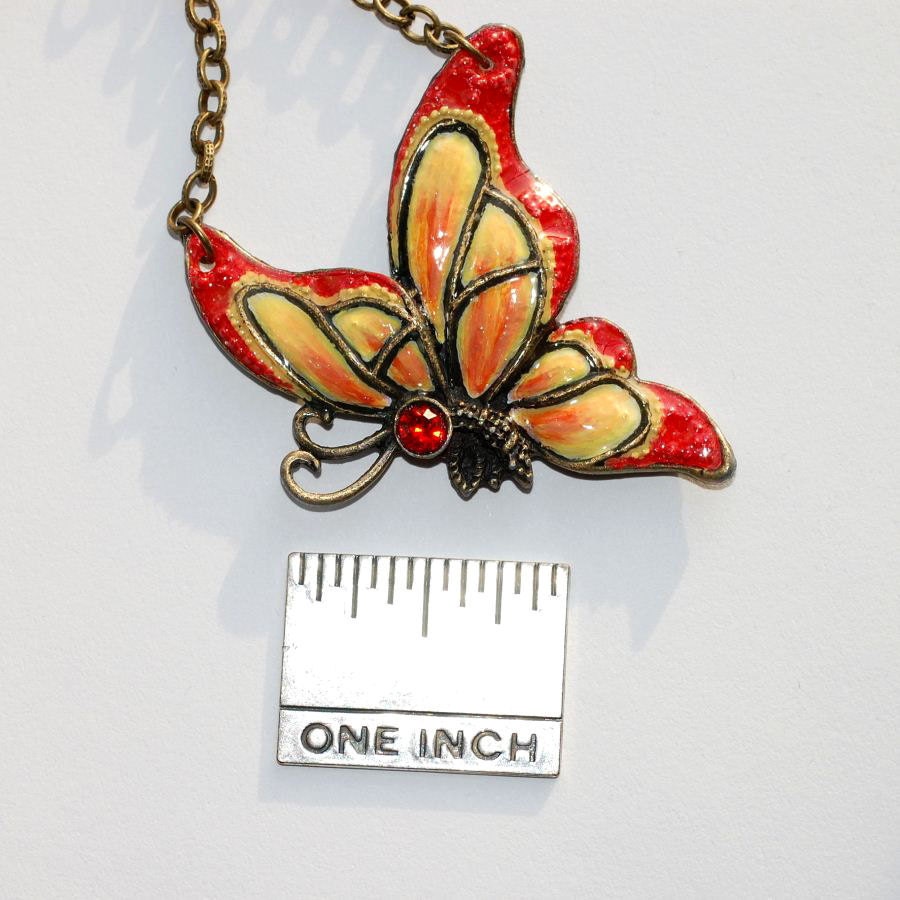 Butterfly Necklace - Hand Painted Orange & Yellow Wearable Art Jewelry