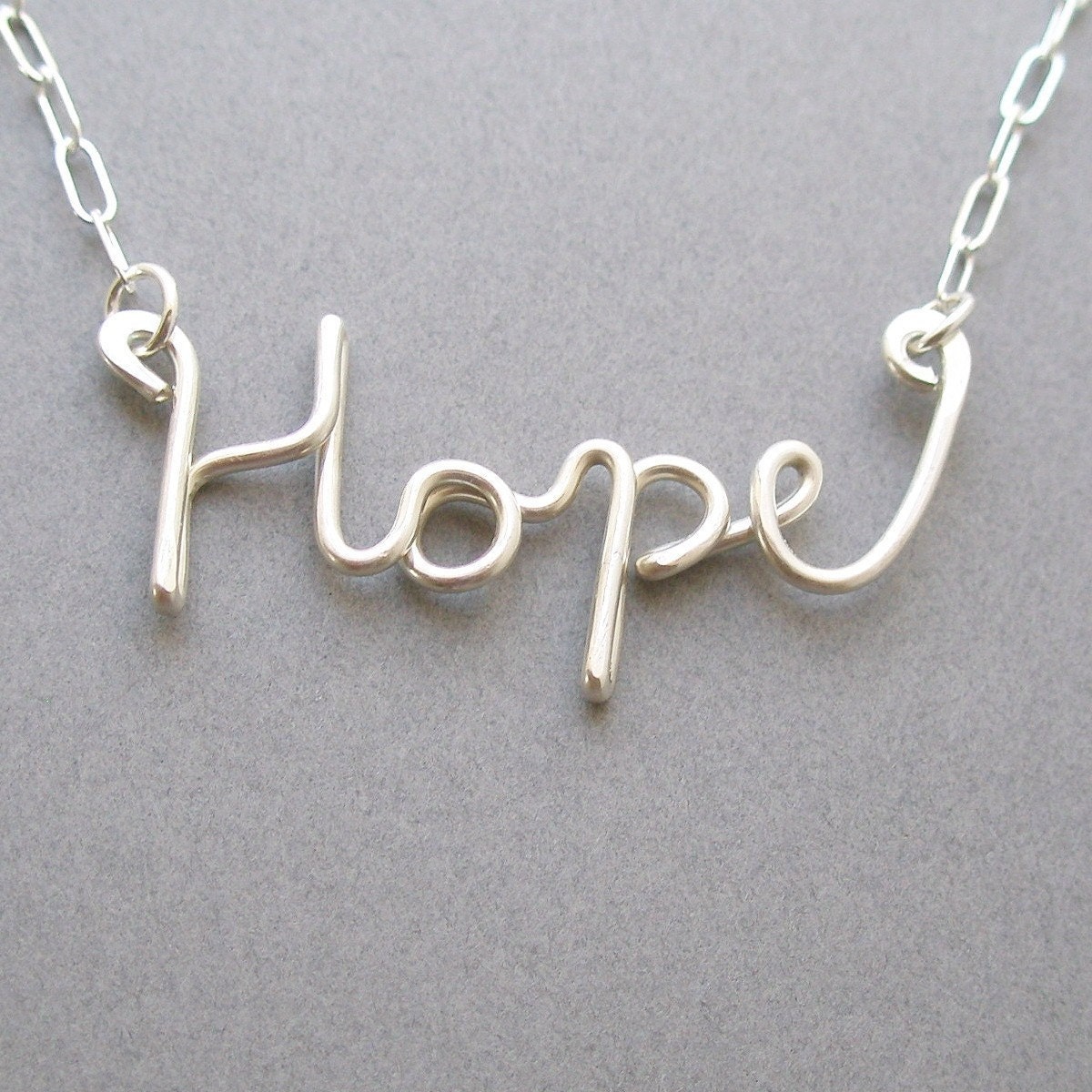 Hope (sterling silver wire word necklace) American Cancer Foundation donation
