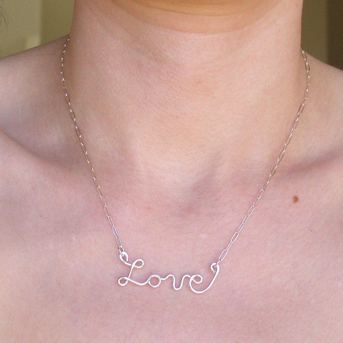 Love Necklace (sterling silver wire word) American Cancer Foundation donation