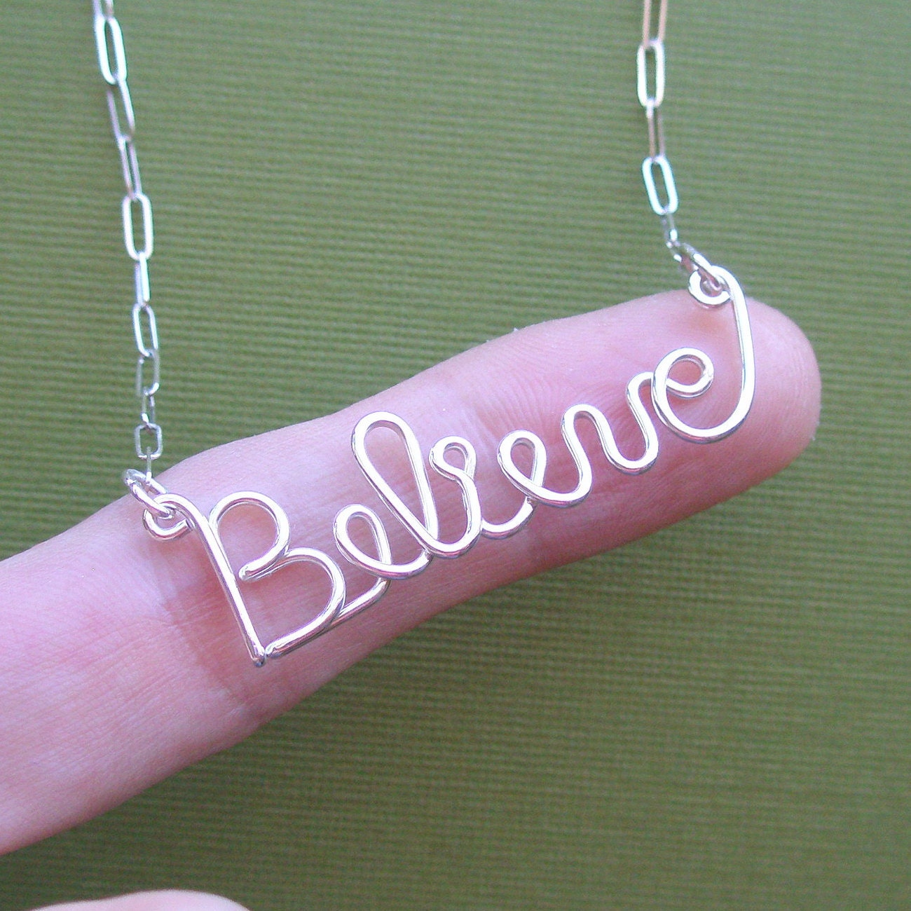 Believe Necklace - (sterling silver wire word) American Cancer Foundation donation