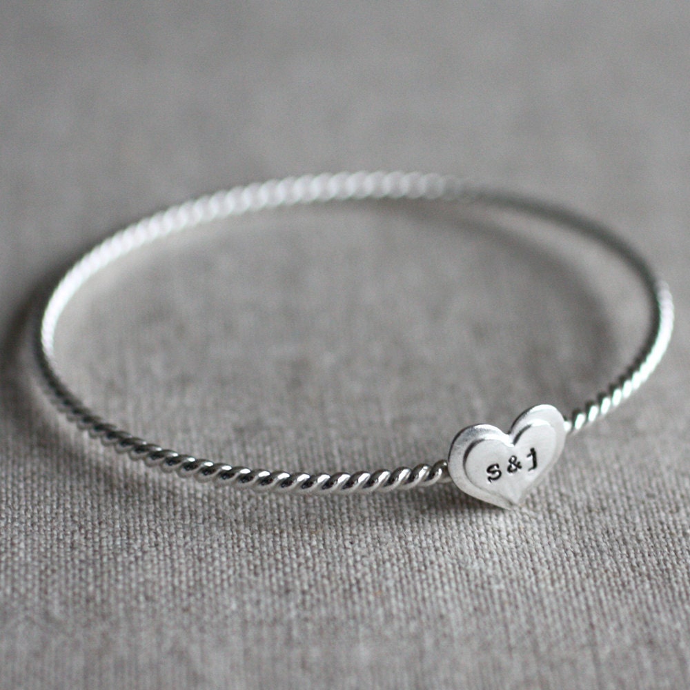 True Love Bangle Bracelet - sterling silver handstamped with loves initials