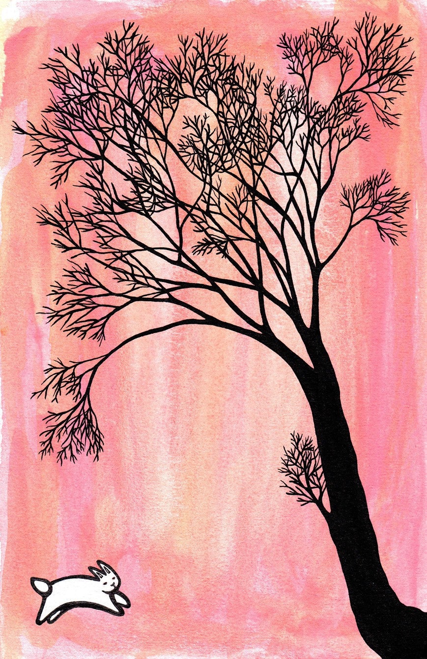 Bunny in the Pink Forest - Art Print