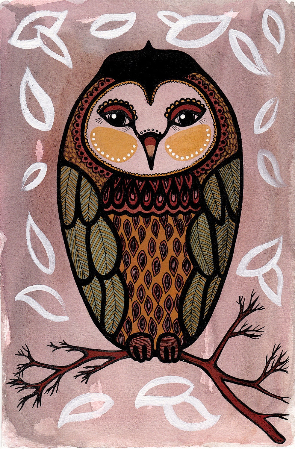 Owl with a beret - Art Print