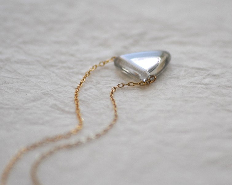 Flag - silver triangle necklace on gold fill chain - modern geometric jewelry - edor
