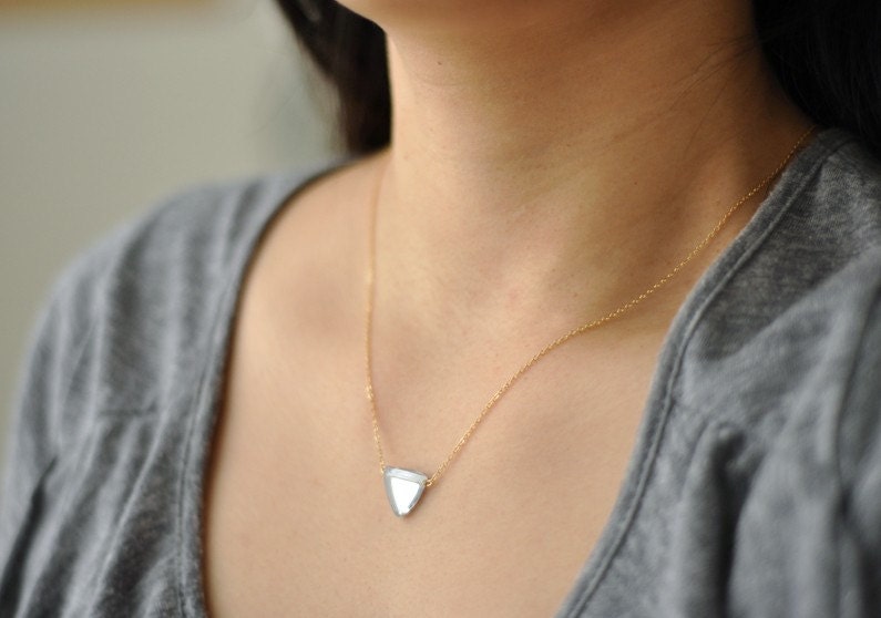 Flag - silver triangle necklace on gold fill chain - modern geometric jewelry - edor
