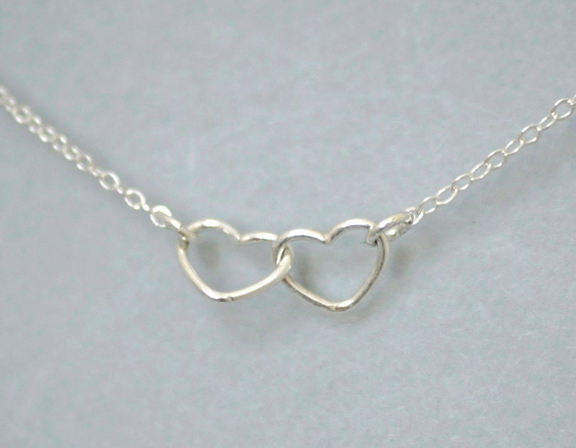 Two hearts - sterling silver hearts linked on sterling chain - dainty modern jewelry - edor gift for her