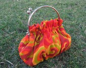 Purse in Swirls of Orange Red Yellow and Green with 6 Inch Frame