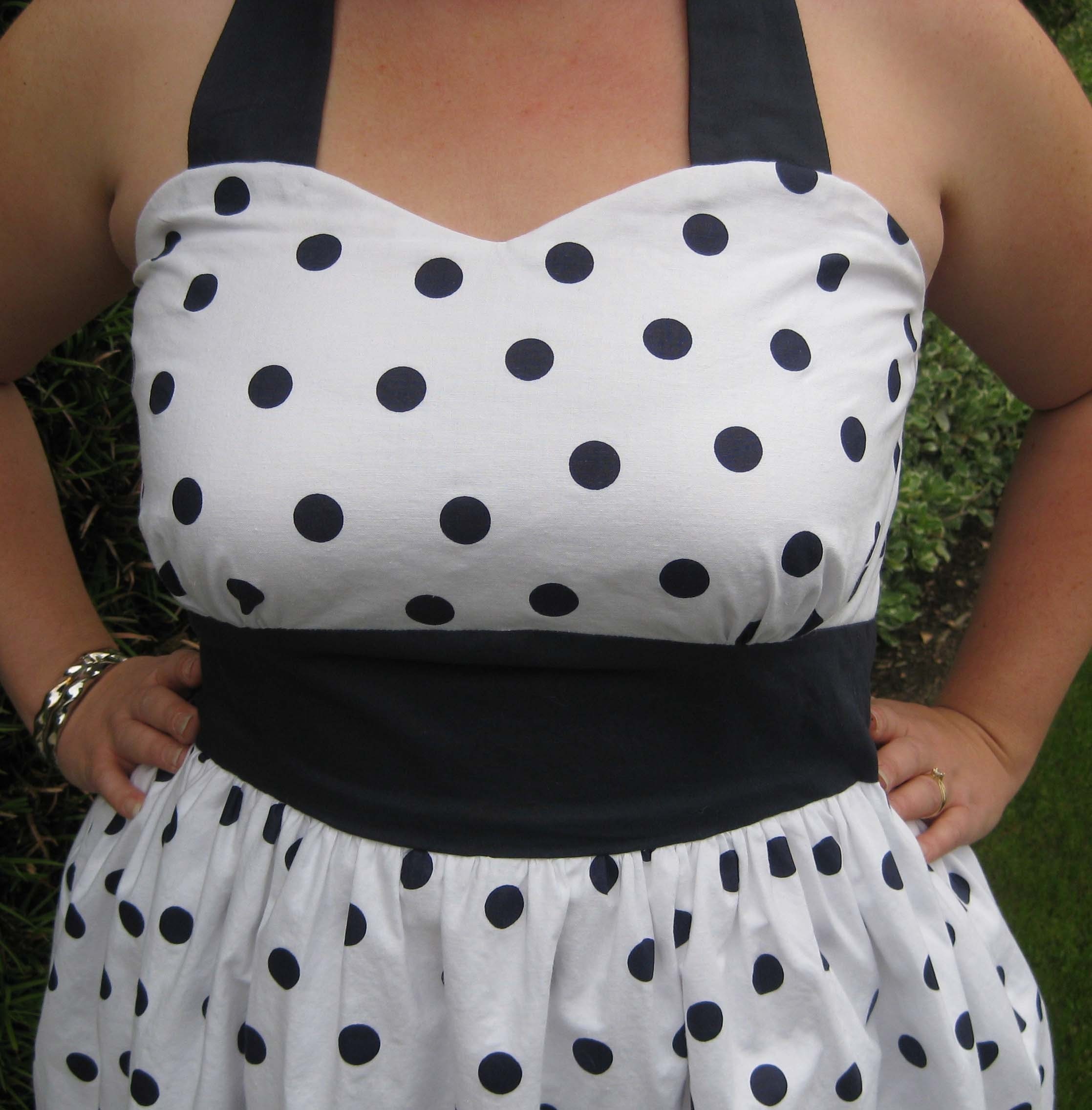 1950s Halter Dress in Navy Blue Polka Dots PLUS SIZE