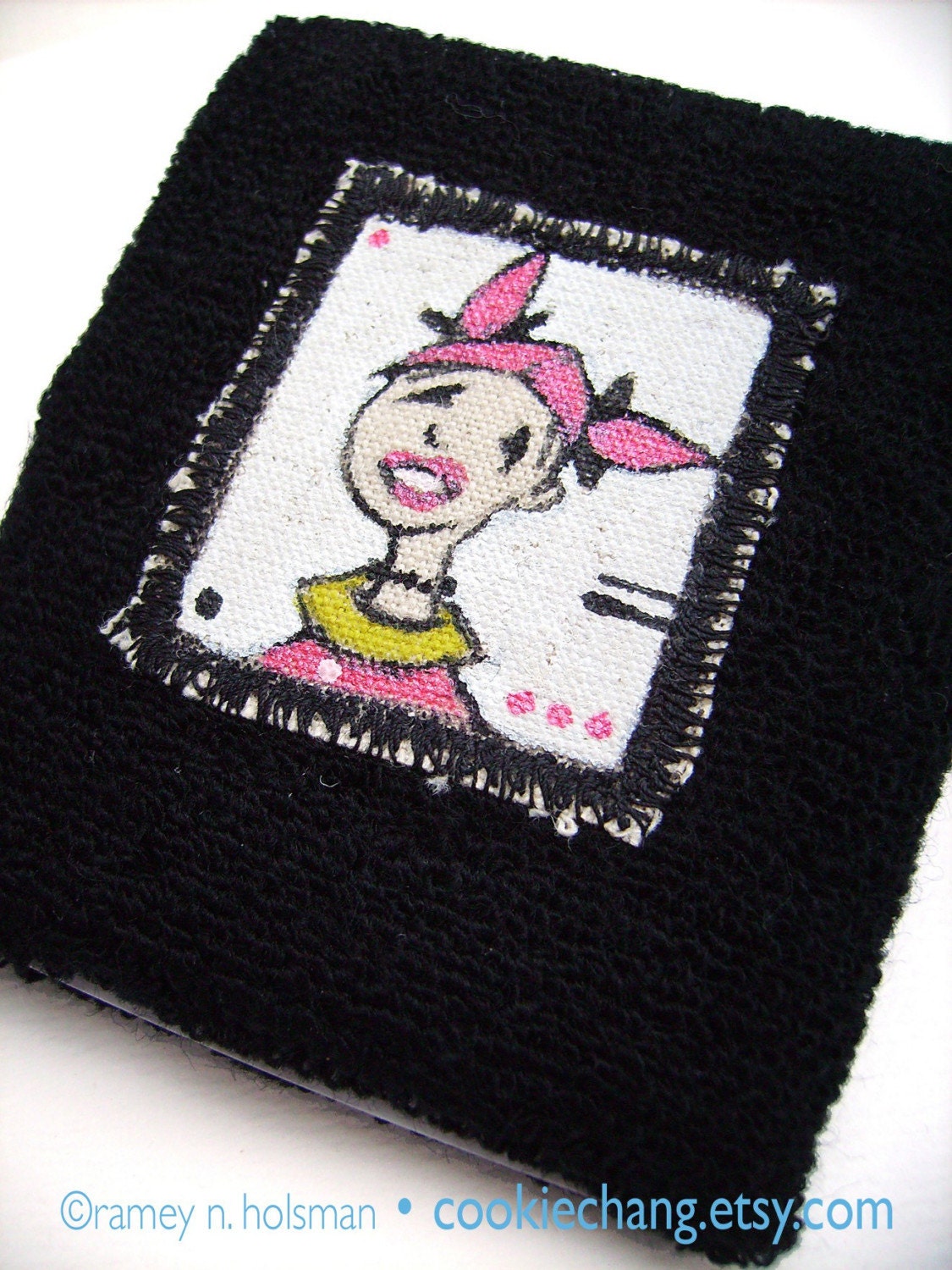 black SWEATBAND with original painting patch xxx PINK PIGTAILED cutie