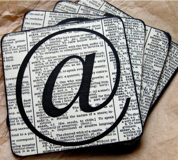 Coasters - Typography Coaster Set, Decoupaged Wood Wooden Drink Coaster Set