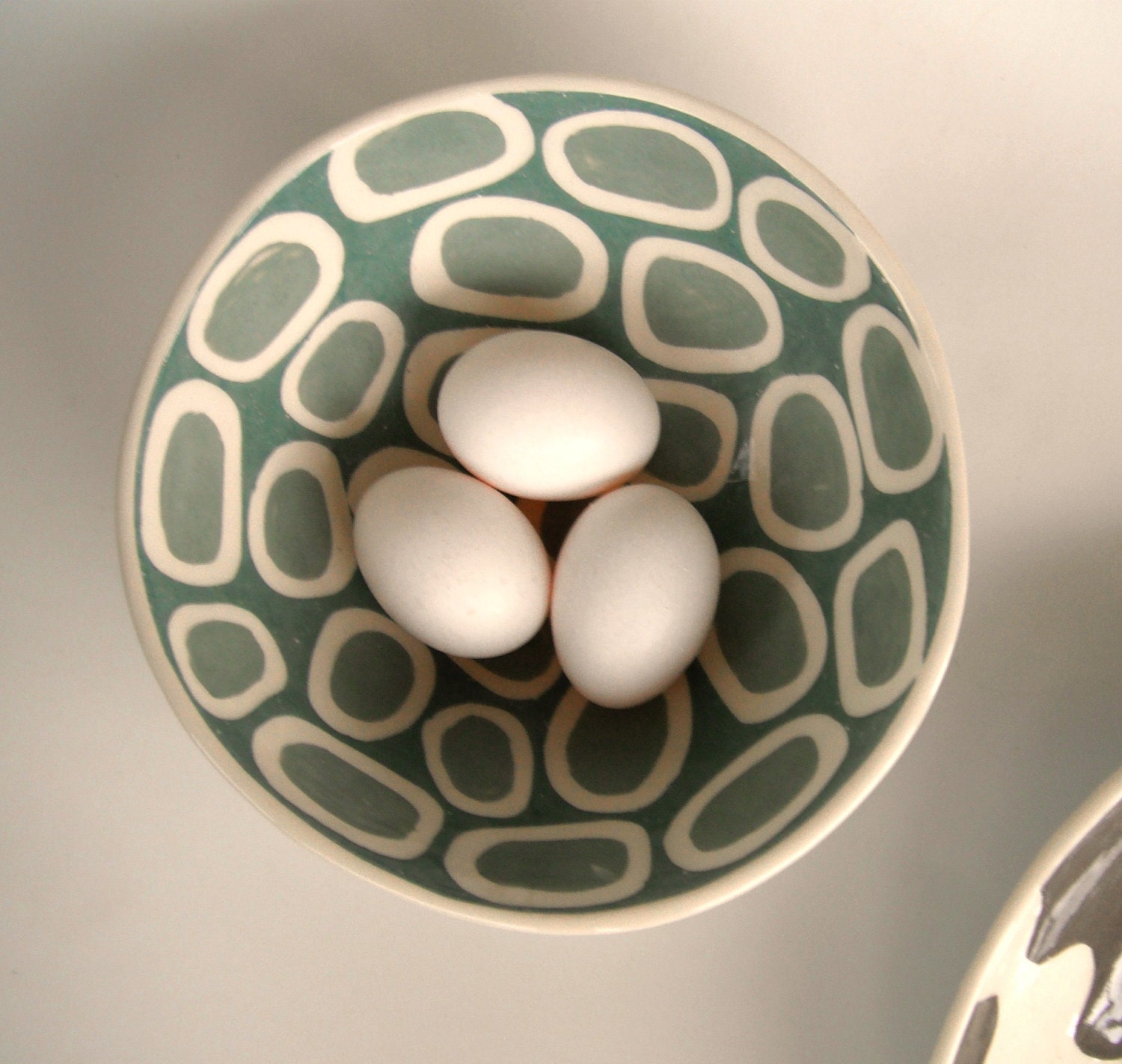 Ceramic Serving bowl squircle pattern in shades of aqua