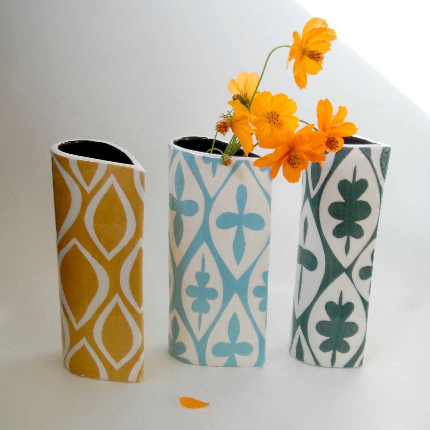 Made to Order Turquoise Floral geometric pattern vase