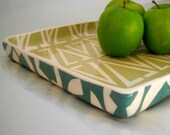 Ceramic serving tray, Lime triangles and aqua peg  motif - made to order
