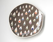 Dessert plate grey with colorful teardrops  made to order - CeramicaBotanica