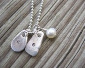 PMC Fine Silver Custom Freeform Initial Pendants with Bead Dangle on Sterling Ball Chain