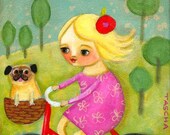Bicycle ride with PUG dog PRINT of original painting by tascha