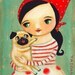 Babushka and PUG dog happy PRINT poster made from tascha painting 7x5