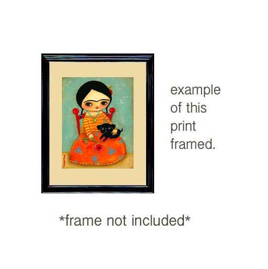Frida Kahlo with Black Pug DOG sweet PRINT of original painting by tascha