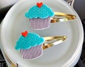 blue cupcake hair clips