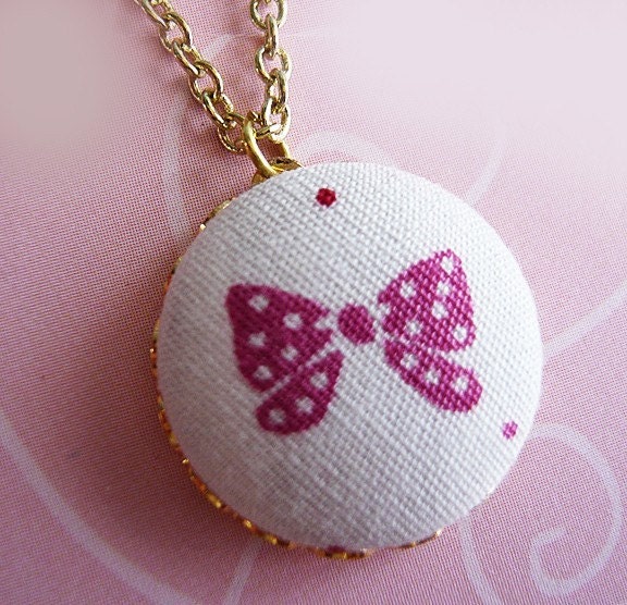Pink Polka Dot Ribbon Necklace