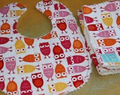 Owl bib and burp cloth set Free Shipping to the U.S. on orders over 35.00
