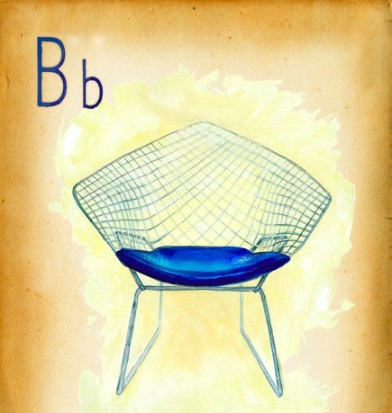 Modern Design Deck- B is for Bertoia- small print - mid century modern retro Eames inspired wall art
