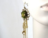 Rhinestone Shoulder Duster Dangle Earrings Citrine Gold Green 1011-21455