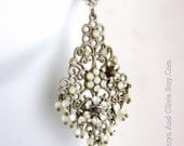 wedding Jewelry Chandelier Post Earrings Champagne Filigree Enamel with Swarovski Opal Rhinestones